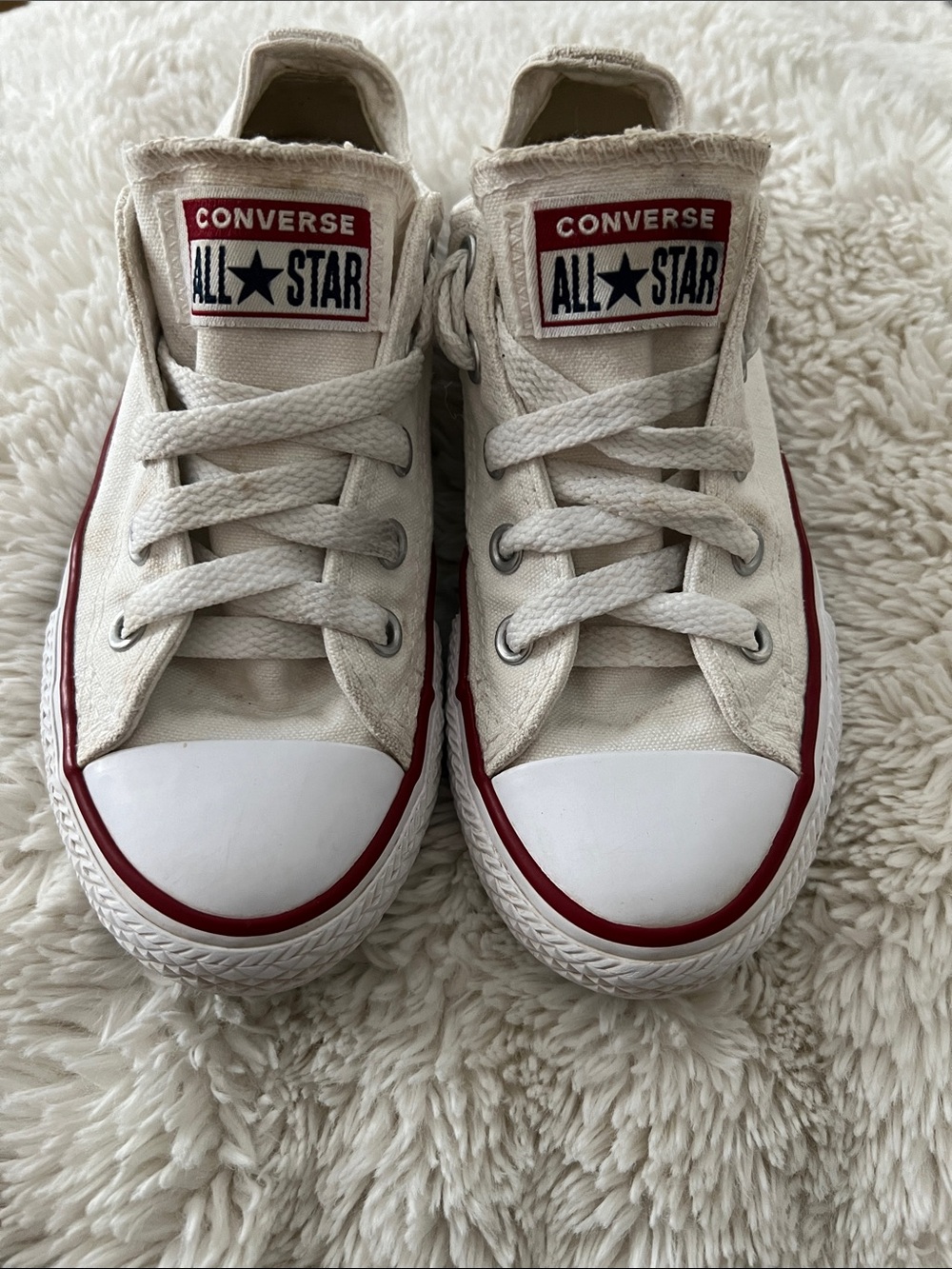 Converse Kids Low Top Canvas Sneakers in White and Red